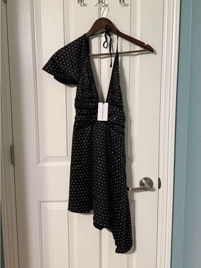 NWT! WeWoreWhat REVOLVE Black Rhinestone Asymmetrical One-Shoulder Dress